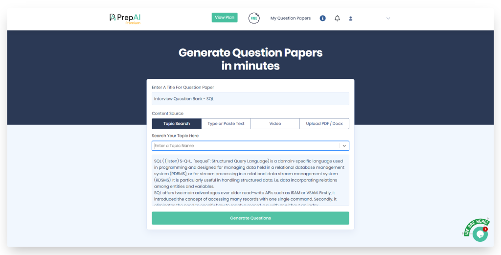 Click on Generate Questions button to generate questions and answers on PrepAI